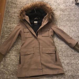 SAM camel pea coat with fur collar